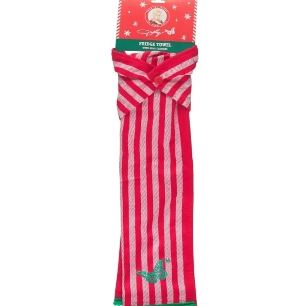 Dolly Parton‎ Striped Butterfly Logo Fridge Towel w/Snap Closure